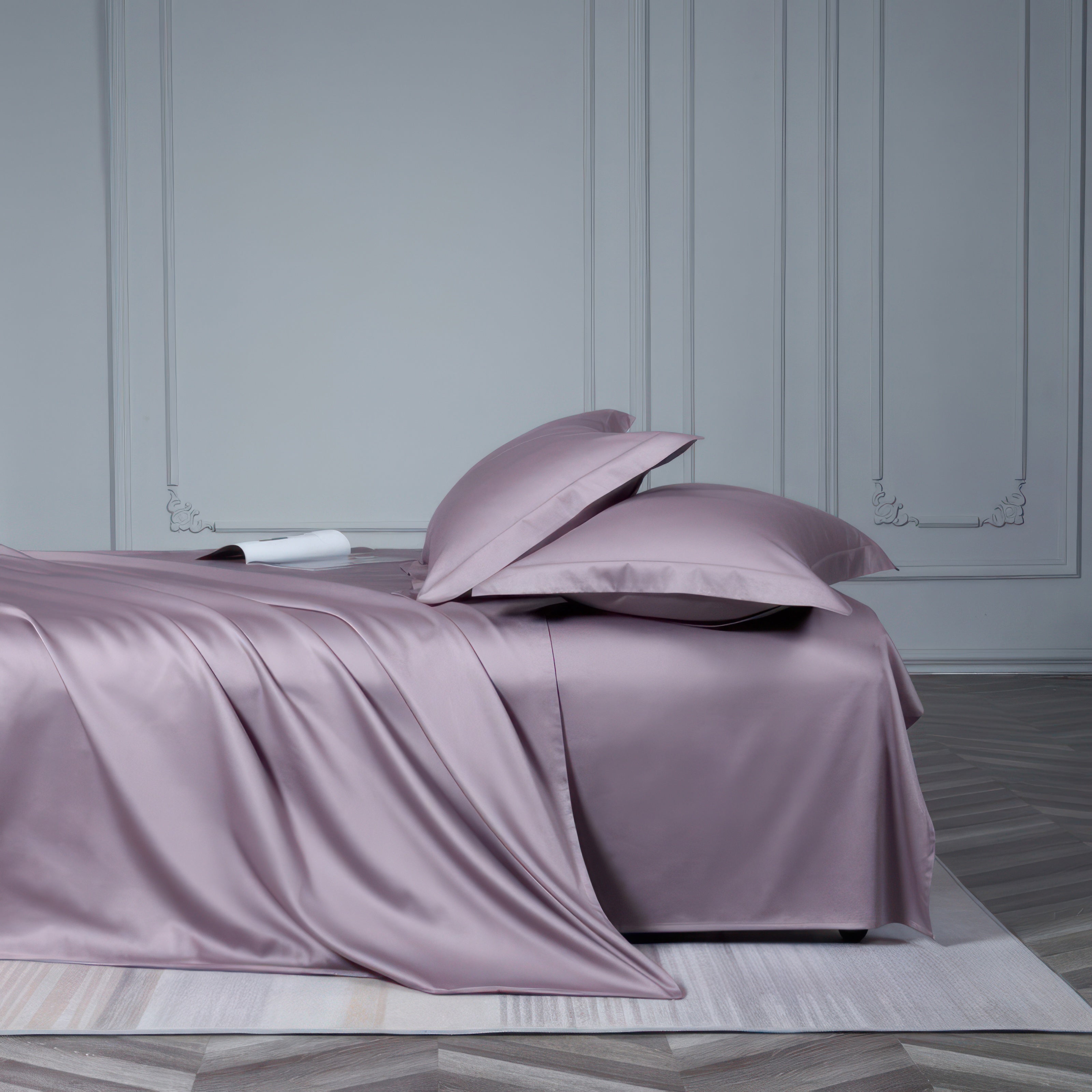 100% Egyptian Cotton Bed Sheets Set, 1000 Thread Count, Cooling Satin Weave, Minimalist Violet Design 0