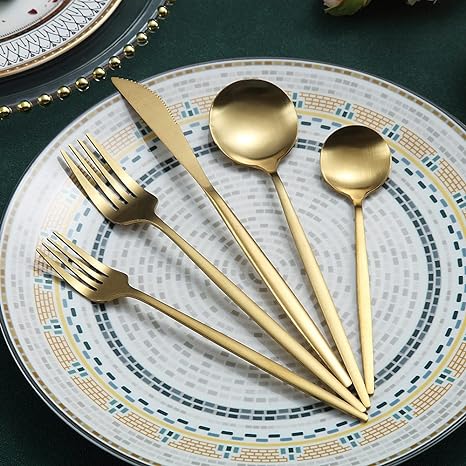 20-Piece Minimalist Cutlery Set in Matte Gold – Elegant Stainless Steel Dining Utensils for Everyday and Special Occasions 8