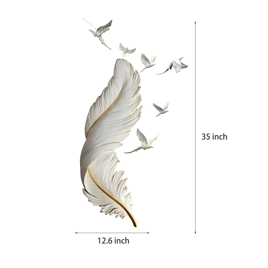 3D Feather Birds Wall Sculpture Art – Nordic Style Home Decor, Hand-Painted, White and Blue, 32 cm x 89 cm, Elegant Wall Statue Art 6