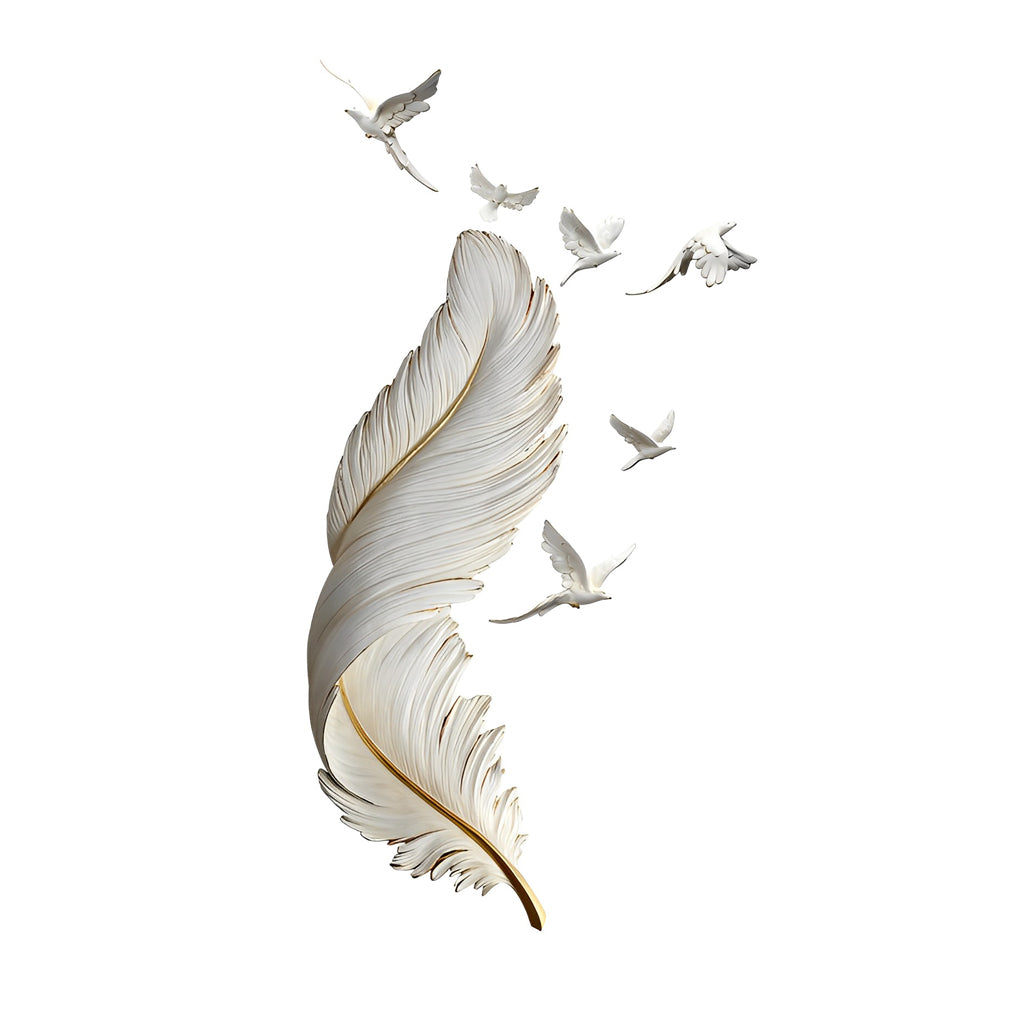 3D Feather Birds Wall Sculpture Art – Nordic Style Home Decor, Hand-Painted, White and Blue, 32 cm x 89 cm, Elegant Wall Statue Art 7