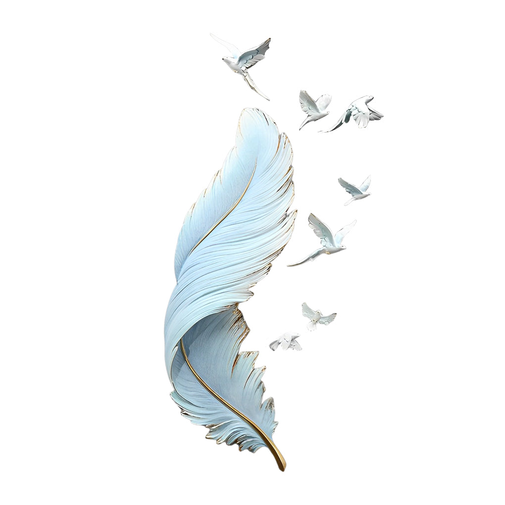3D Feather Birds Wall Sculpture Art – Nordic Style Home Decor, Hand-Painted, White and Blue, 32 cm x 89 cm, Elegant Wall Statue Art 8