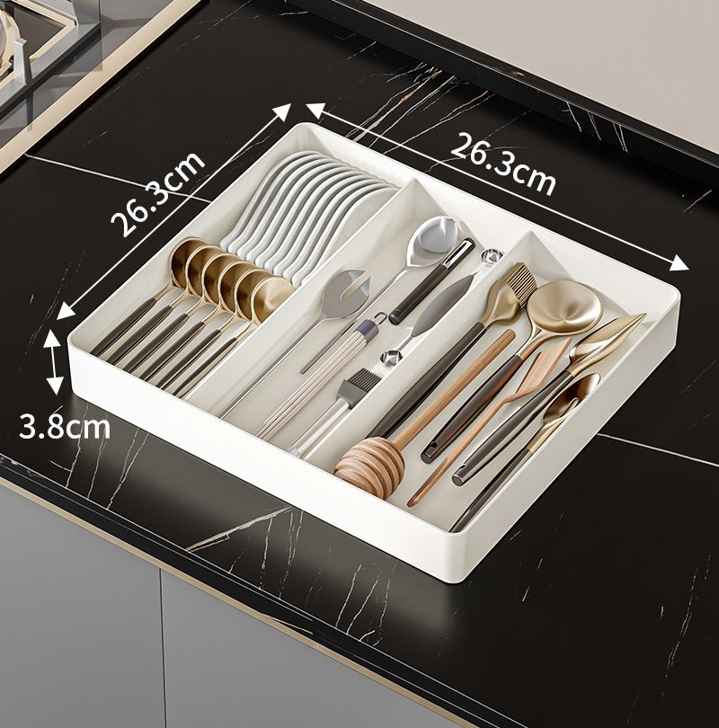 Adjustable Kitchen Drawer Organizer with Cutlery Tray – Versatile Plastic Drawer Dividers for Utensils and Spices 3