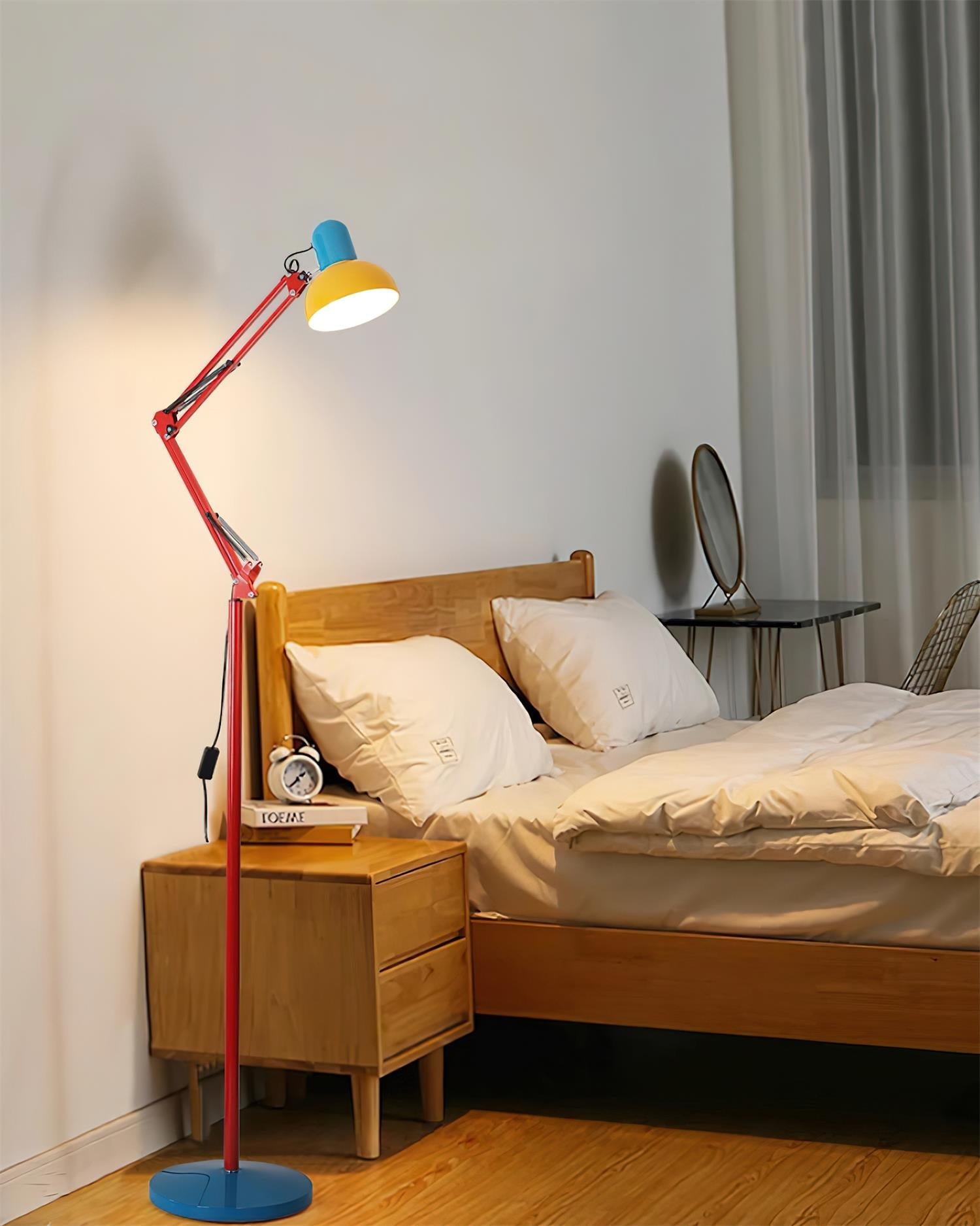 Adjustable Modern Floor Lamp with Colorful Design – Blue Base, Red Arm, Yellow Shade for Living Room 4