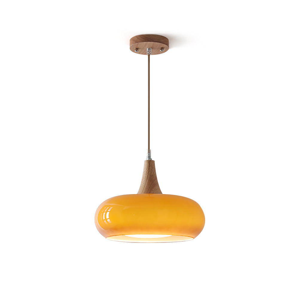Amber Glass Pendant Light with Wood Top β Adjustable Kitchen Island Lighting Fixture 1