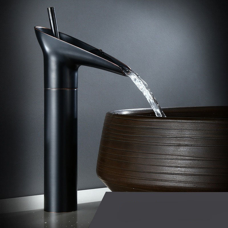 Antique Brass Bathroom Sink Faucet with Waterfall Spout – Single Handle Mixer Tap for Elegant Basin Taps