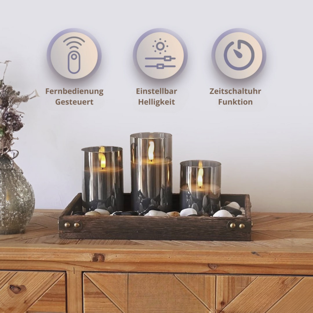Battery-Powered Candle Lamp Set with Remote Control – Flameless Flickering Candlelight for Cozy Ambiance, Set of 3 4