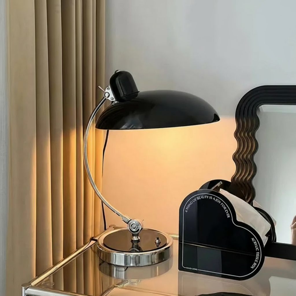 Bauhaus-Inspired Table Lamp with Chrome Finish – Elegant Iron Desk or Bedside Lamp for Stylish Living Room Illumination 2