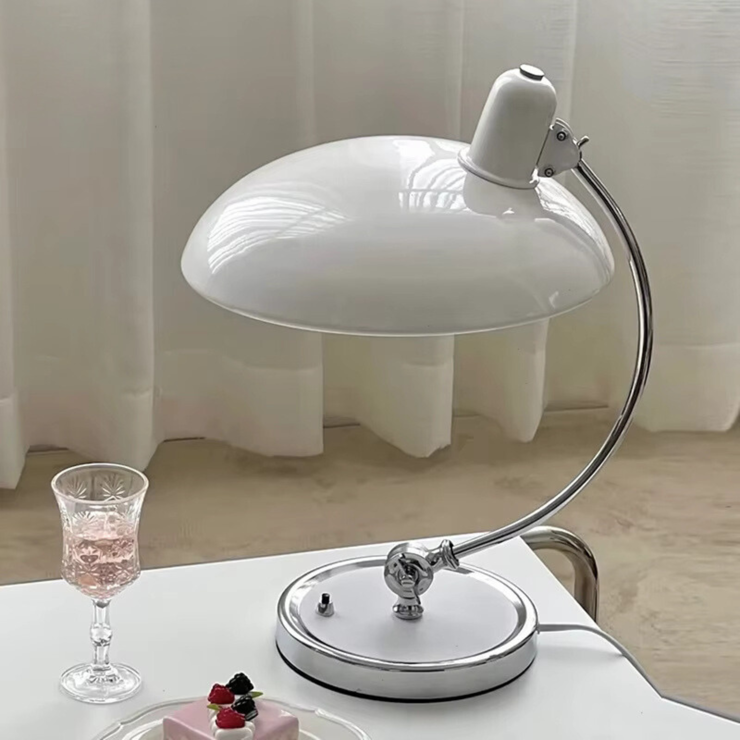 Bauhaus-Inspired Table Lamp with Chrome Finish – Elegant Iron Desk or Bedside Lamp for Stylish Living Room Illumination 6