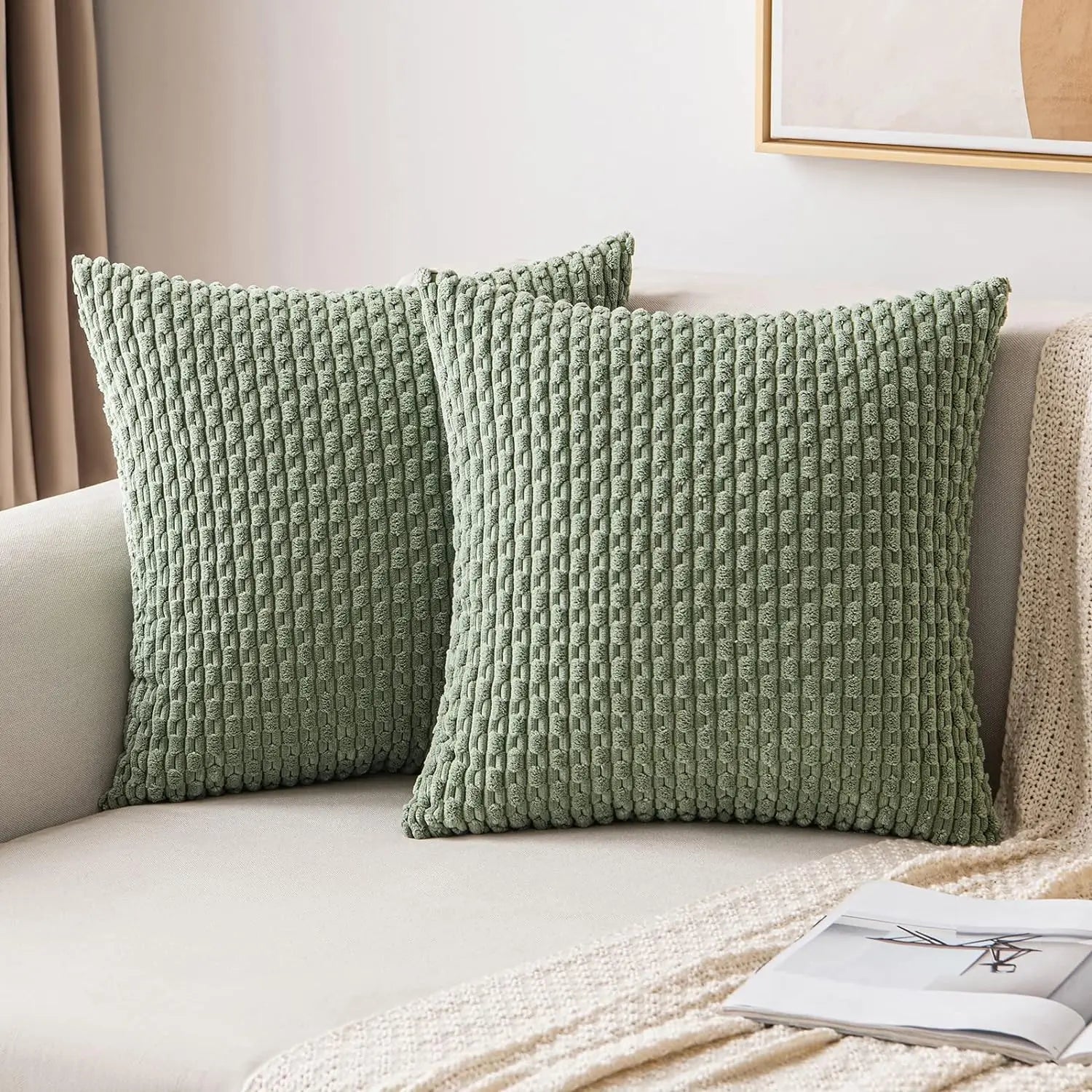 Boho Decorative Cushion Cover in Soft Rib Velvet with Stripes β Accent Pillows for Couch and Bed, Machine Washable 12