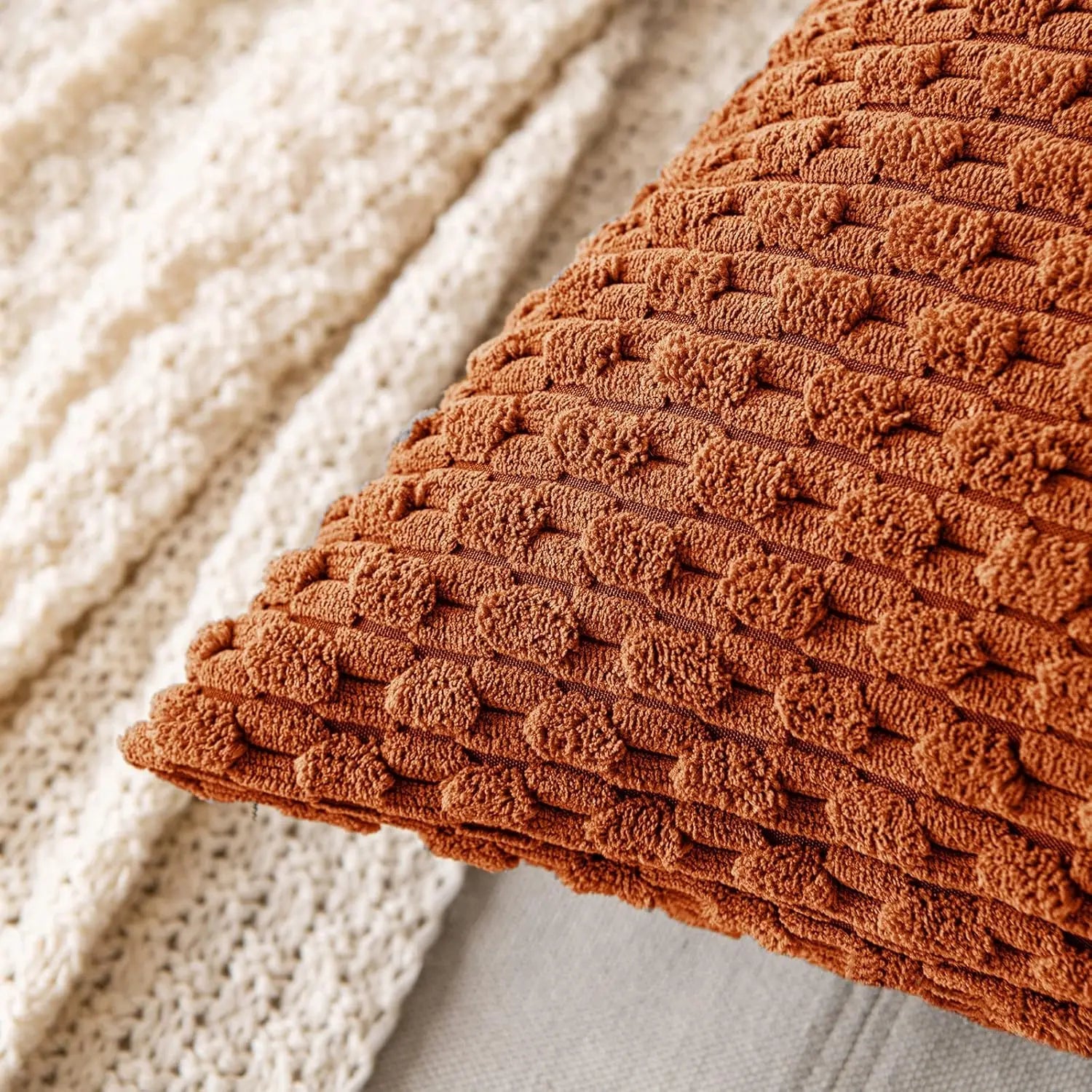 Boho Decorative Cushion Cover in Soft Rib Velvet with Stripes β Accent Pillows for Couch and Bed, Machine Washable 3