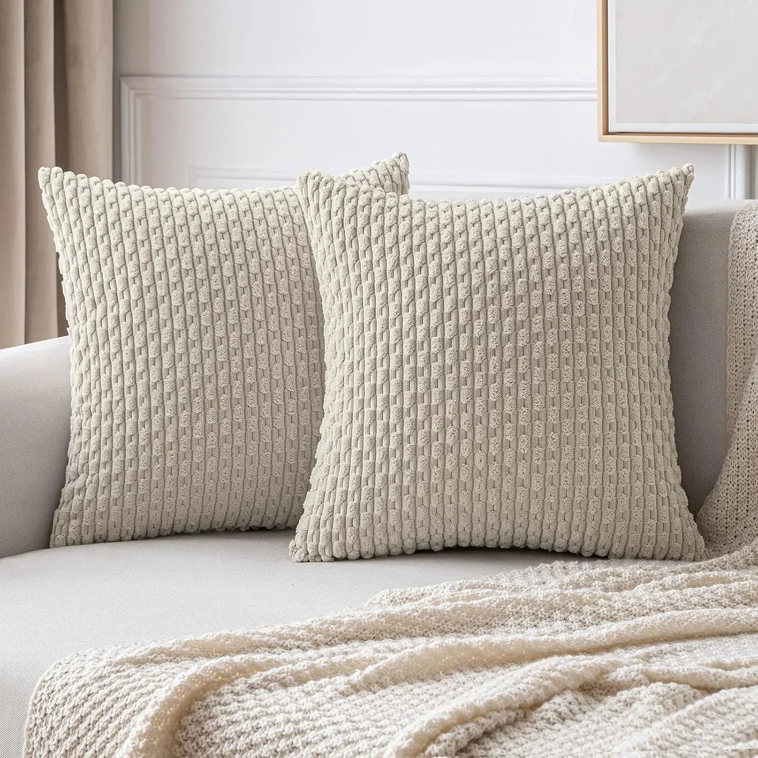 Boho Decorative Cushion Cover in Soft Rib Velvet with Stripes β Accent Pillows for Couch and Bed, Machine Washable 7