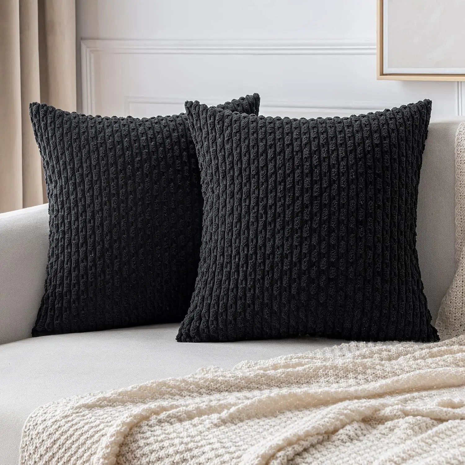 Boho Decorative Cushion Cover in Soft Rib Velvet with Stripes β Accent Pillows for Couch and Bed, Machine Washable 9