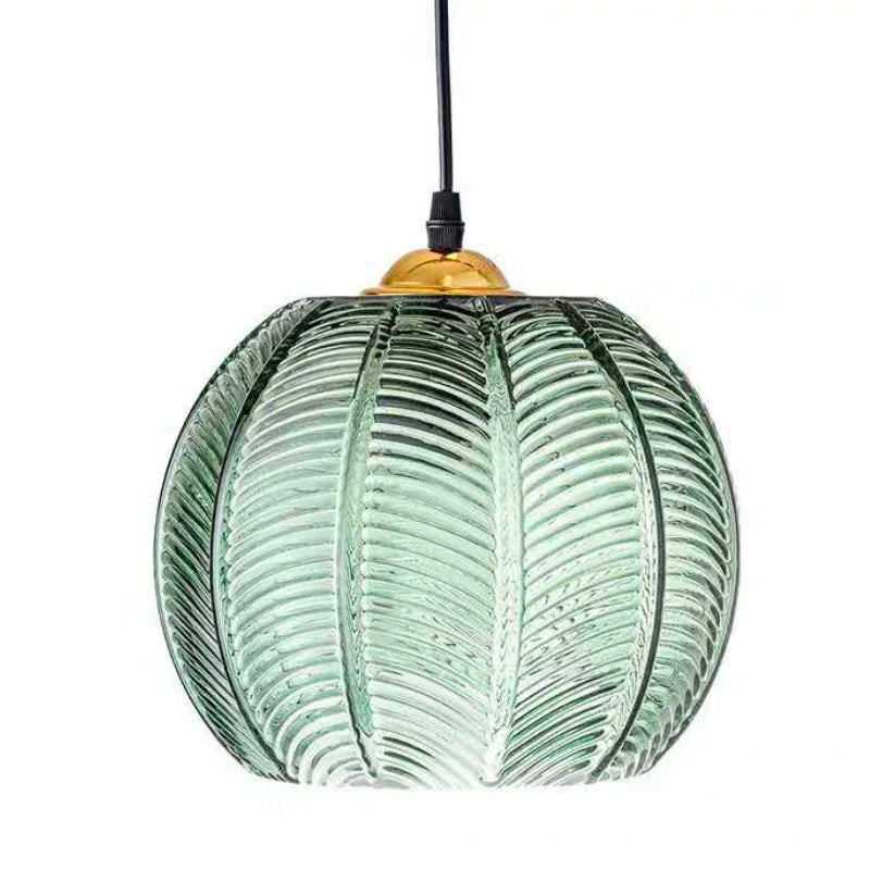 Boho Tropical Palm Leaf Glass Pendant Light – Elegant Kitchen Hanging Light Fixture with Adjustable Height 0