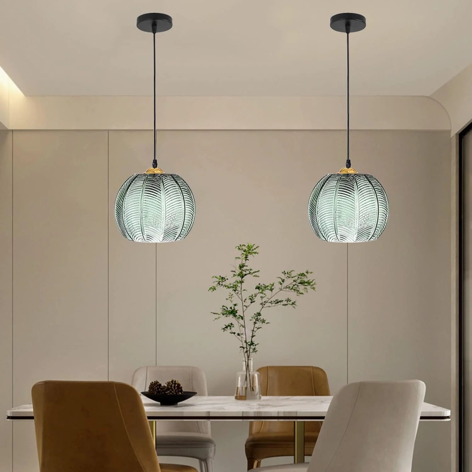 Boho Tropical Palm Leaf Glass Pendant Light – Elegant Kitchen Hanging Light Fixture with Adjustable Height 5