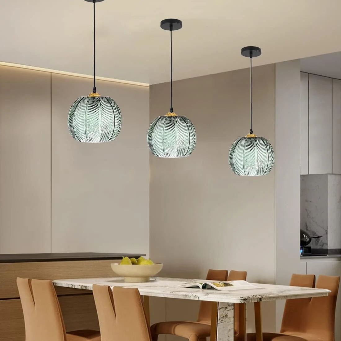 Boho Tropical Palm Leaf Glass Pendant Light – Elegant Kitchen Hanging Light Fixture with Adjustable Height 8