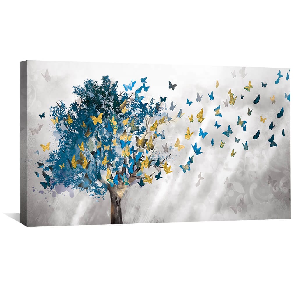 Butterfly Leaves Canvas Art – Nature-Inspired Wall Decor in Blue and Yellow – 24x36 Inches Unframed Canvas Print 3