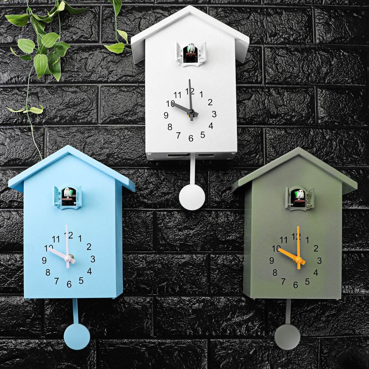 Charming Cuckoo Wall Clock Decor – 20x25 cm Battery Operated Clock in Blue, White, and Green for Cozy Home Design 2