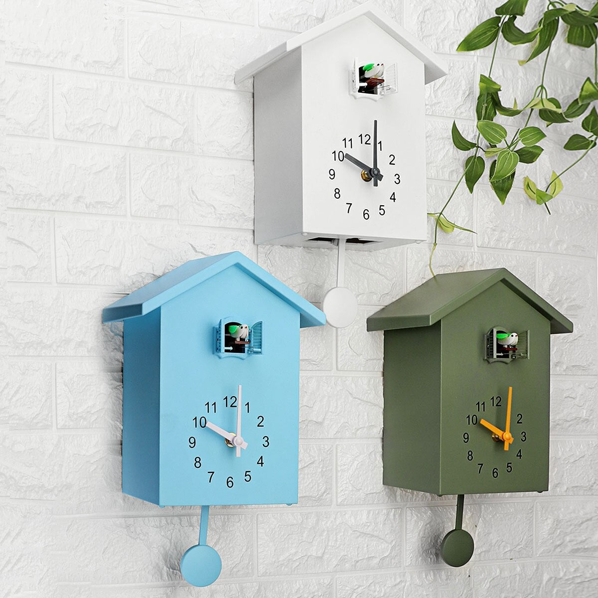 Charming Cuckoo Wall Clock Decor – 20x25 cm Battery Operated Clock in Blue, White, and Green for Cozy Home Design 3