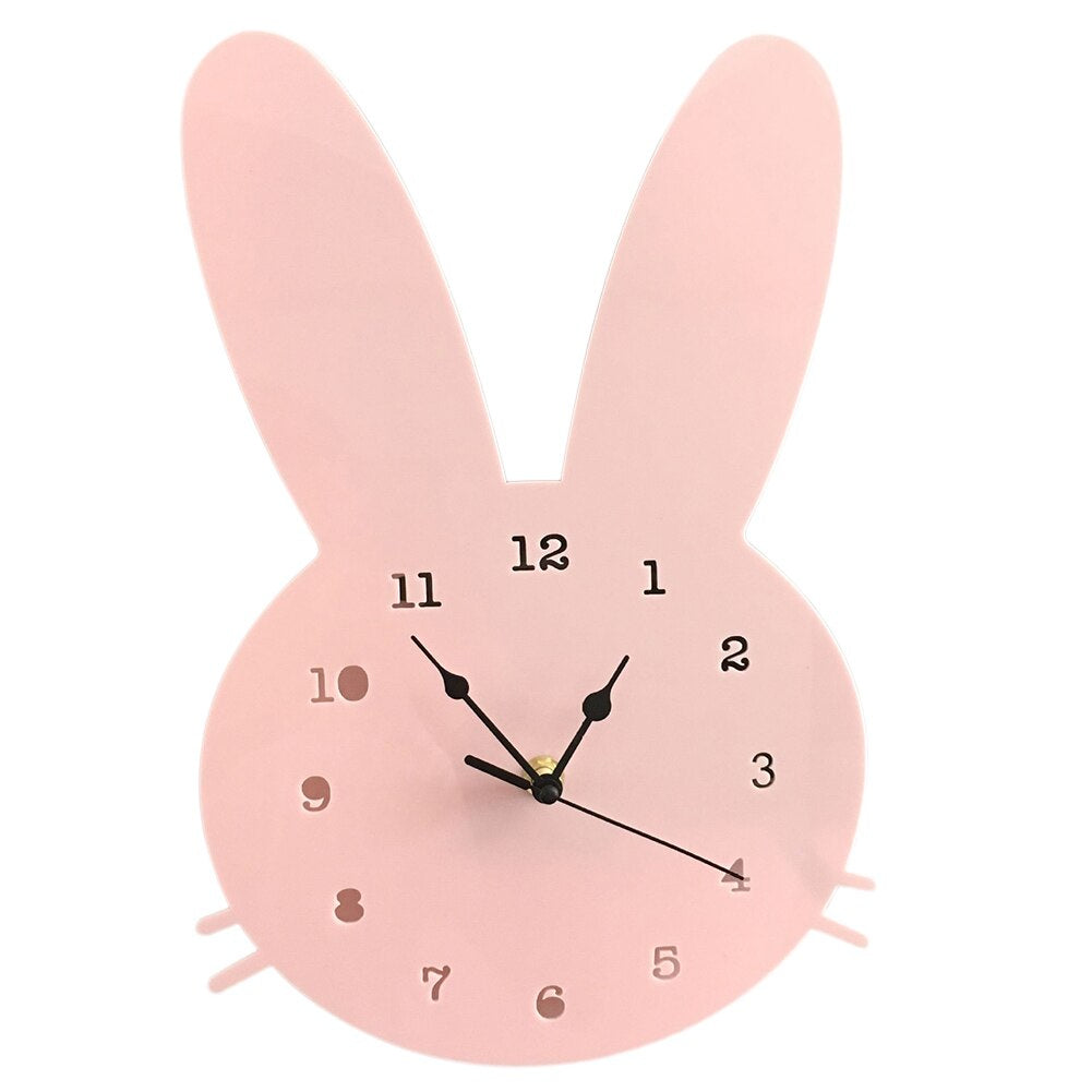 Children's Bunny Design Wall Clock β 22 cm x 35 cm, Available in White, Gray, Pink for Nursery Decor 3