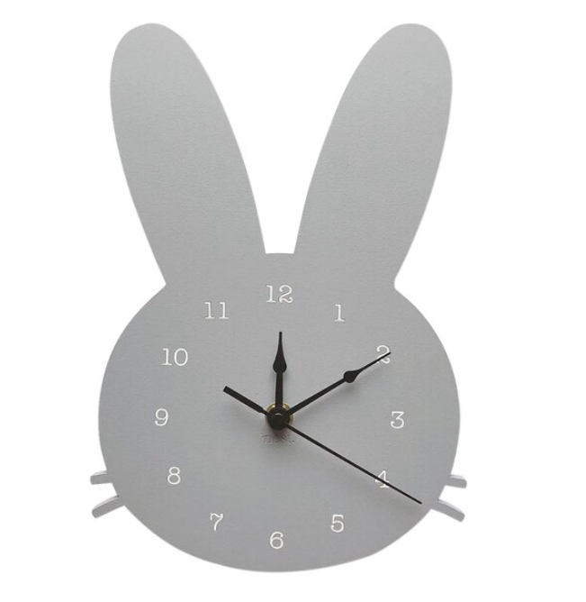 Children's Bunny Design Wall Clock β 22 cm x 35 cm, Available in White, Gray, Pink for Nursery Decor 5