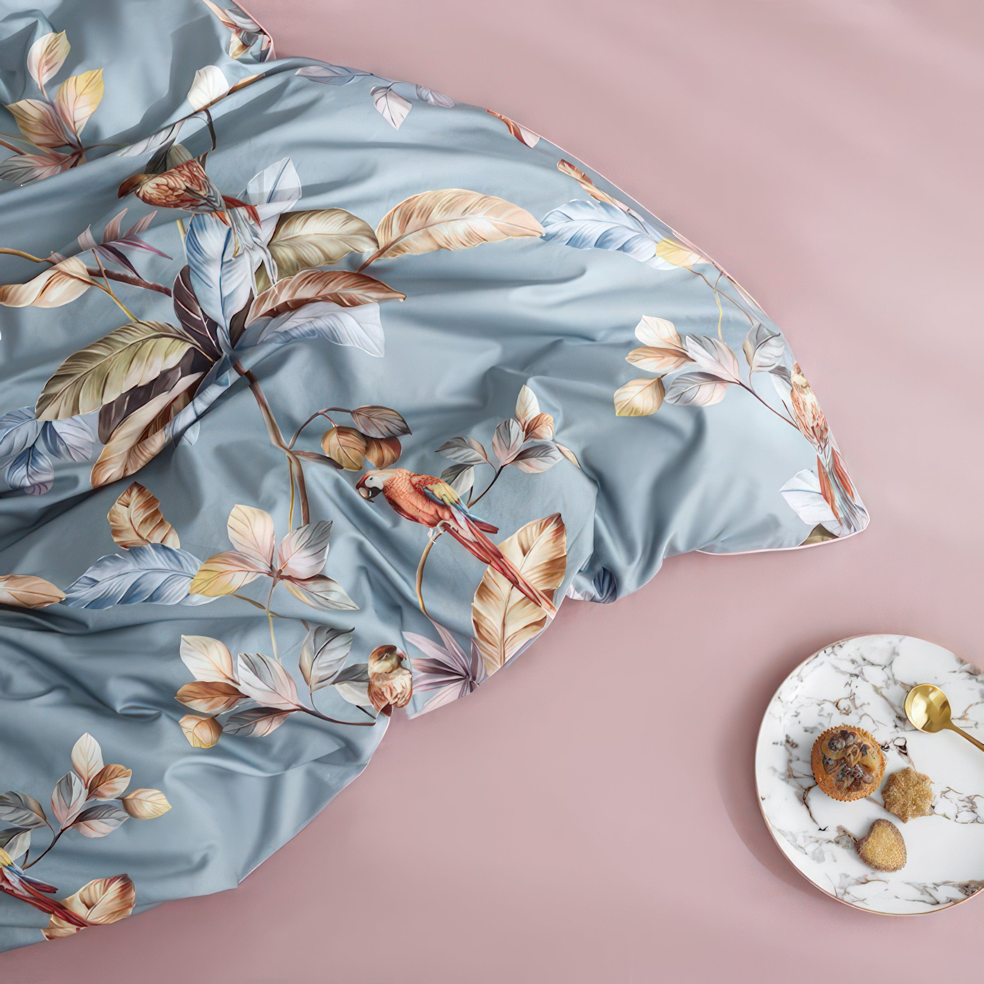 Colors Tree Duvet Cover Set - Tropical Parrot Design, Egyptian Cotton, King Size Bed Cover, Reversible Sateen Finish 3