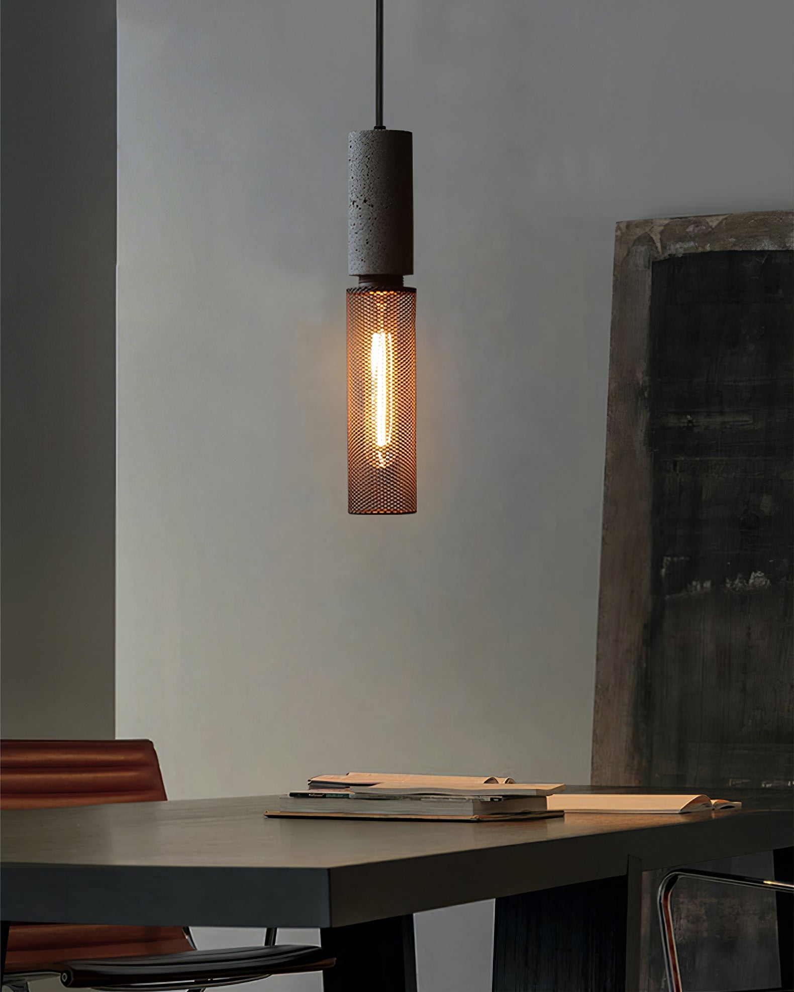Concrete Pendant Lamp with Metal Detail – Modern Black Pendant Lighting for Kitchen Island and Dining Areas 4