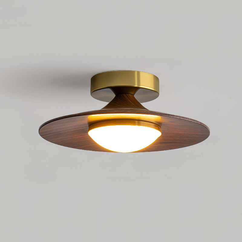 Contemporary Flush Mount Ceiling Light Fixture with Metal Frame and Wood Accent β 24cm Diameter LED Ceiling Lamp 0
