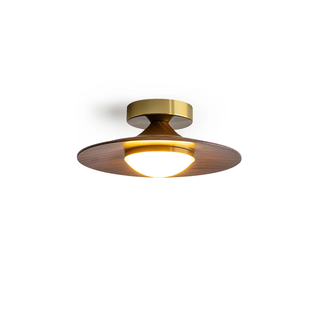 Contemporary Flush Mount Ceiling Light Fixture with Metal Frame and Wood Accent β 24cm Diameter LED Ceiling Lamp 1