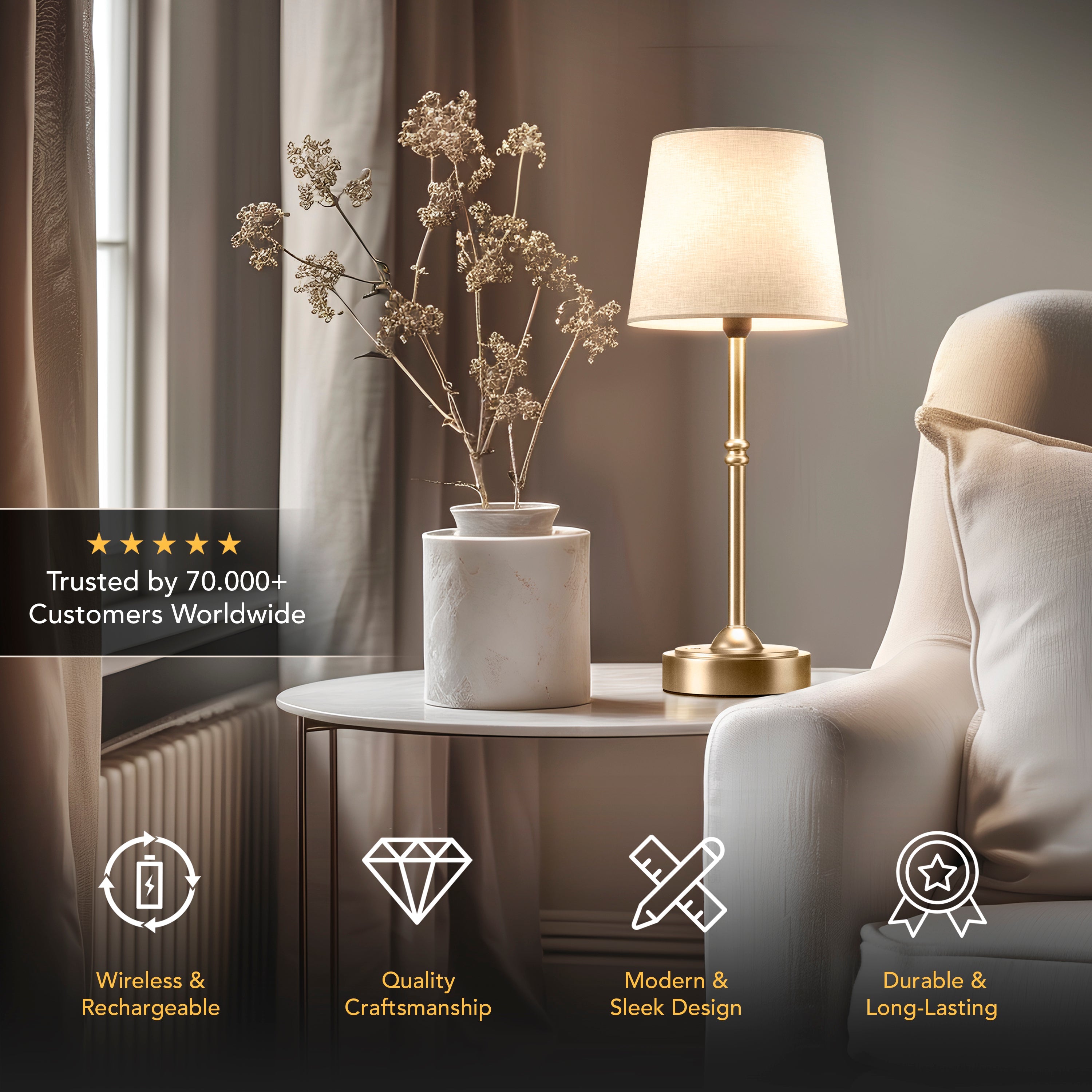 Contemporary Table Lamp with Adjustable Brightness – Modern Bedside or Living Room Lamp in Black and White 1