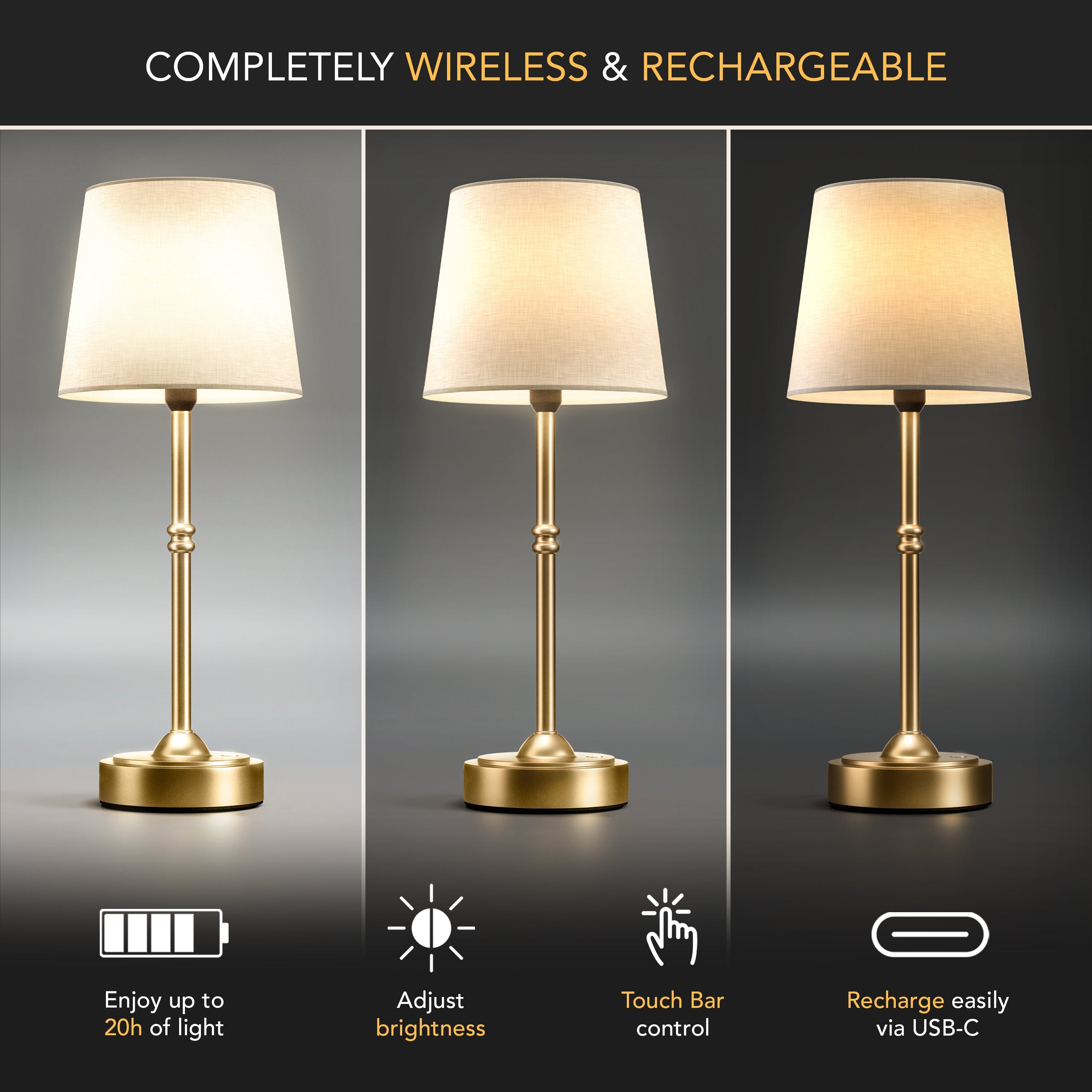 Contemporary Table Lamp with Adjustable Brightness – Modern Bedside or Living Room Lamp in Black and White 4