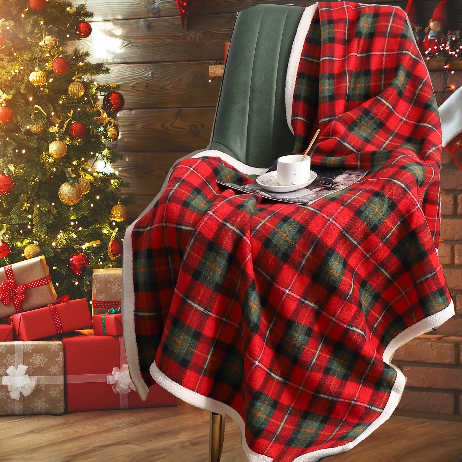 Cozy Holiday Plaid Blanket Throw – Reversible Sherpa Fleece Fleece Blanket for Warmth and Comfort, 50 x 60 Inches 4