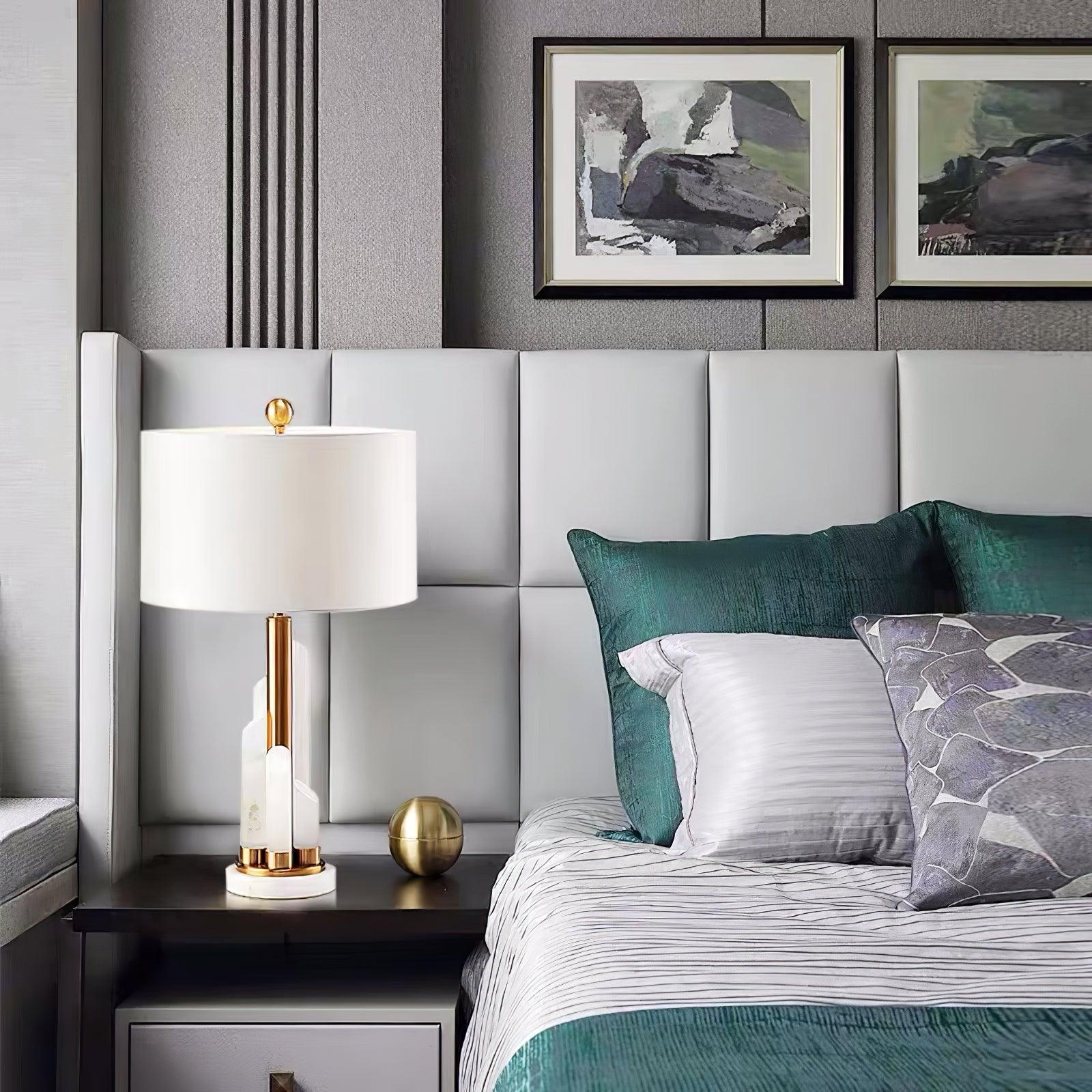 Cylindrical Alabaster Table Lamp with Integrated LED – Brass Finish, Warm, Neutral, and Cool Light Options for Bedside or Living Room 5