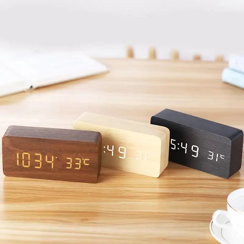 Digital Wooden Alarm Clock with LED Display – Silent, Eco-Friendly Design 1