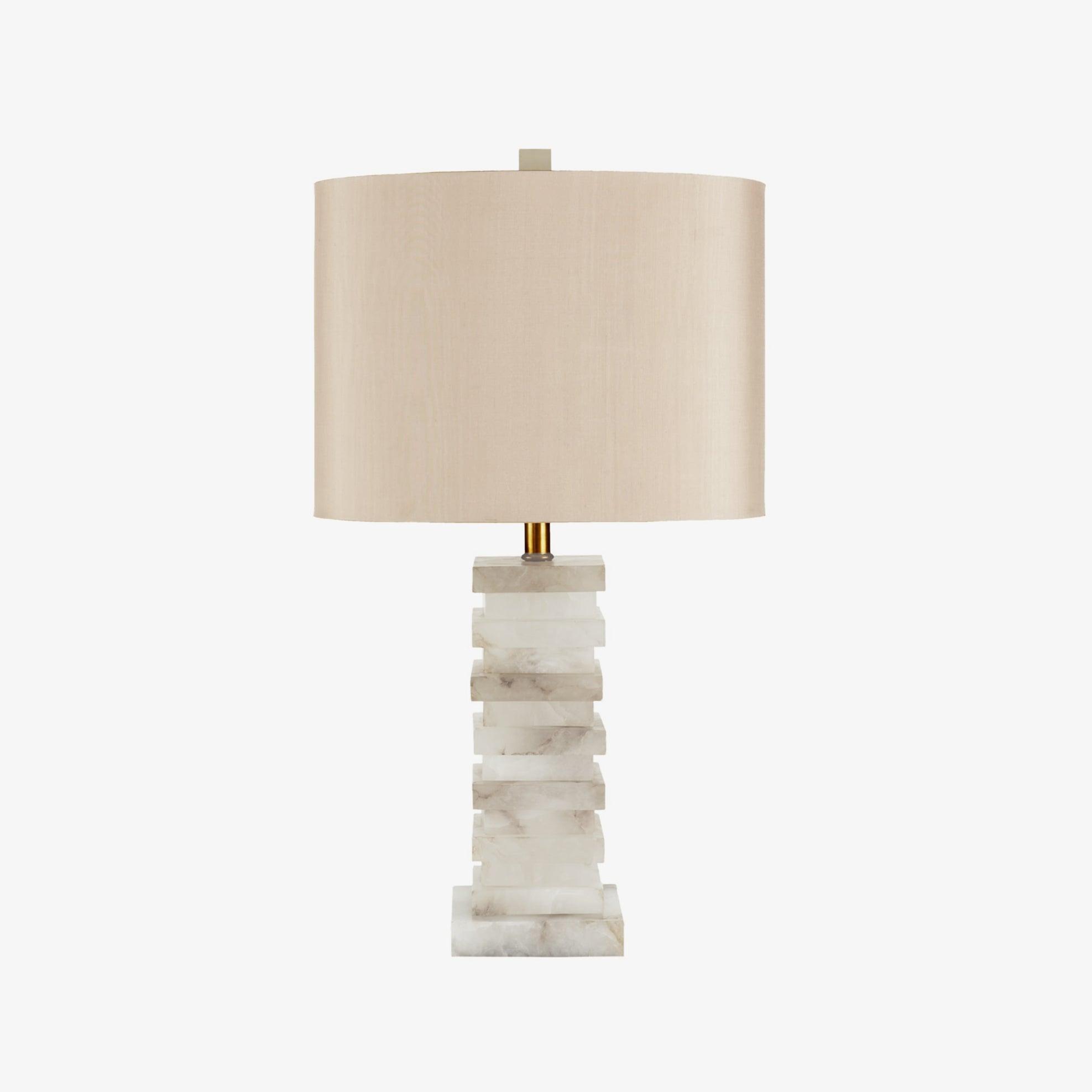 Elegant Alabaster Table Lamp with White Fabric Shade – 36cm Diameter, Indoor Bedside or Desk Lamp 0