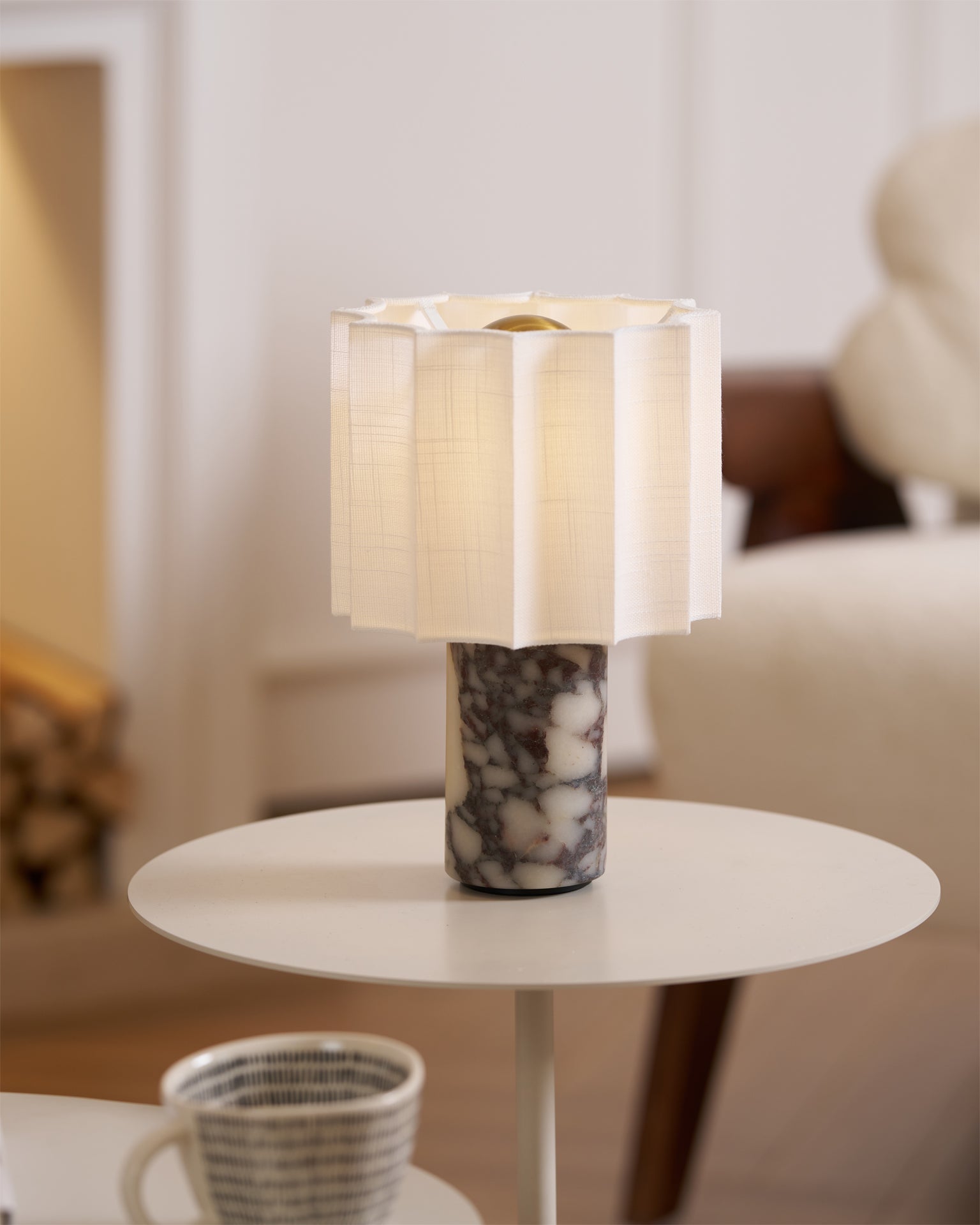 Elegant Battery Operated Table Lamp with Marble Base and Fabric Shade – Cordless Bedside Lamp for Living Room and Bedroom 3