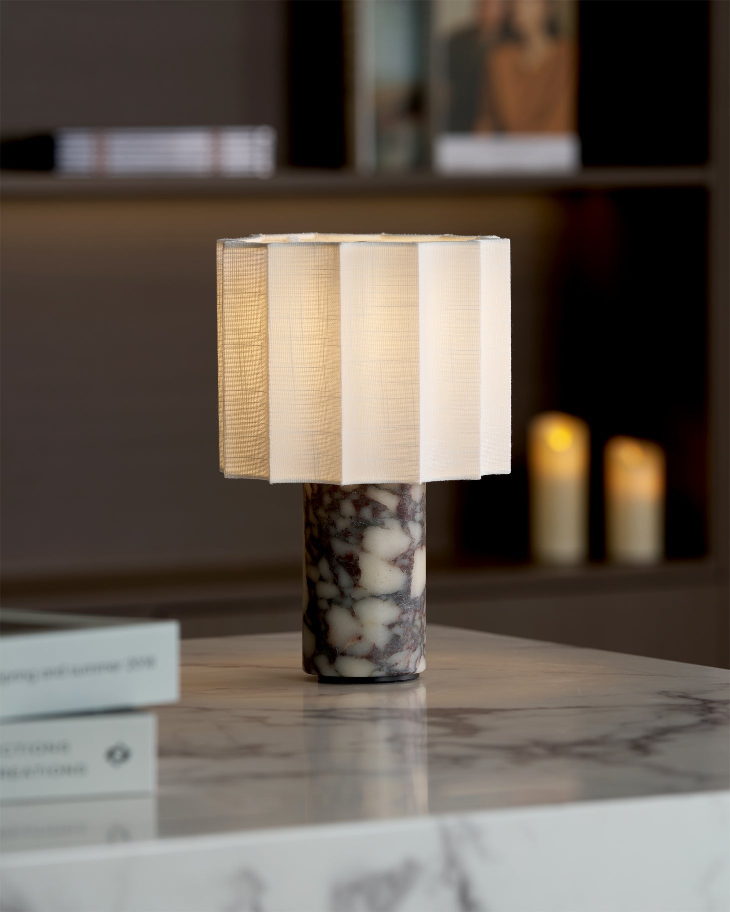 Elegant Battery Operated Table Lamp with Marble Base and Fabric Shade – Cordless Bedside Lamp for Living Room and Bedroom 6