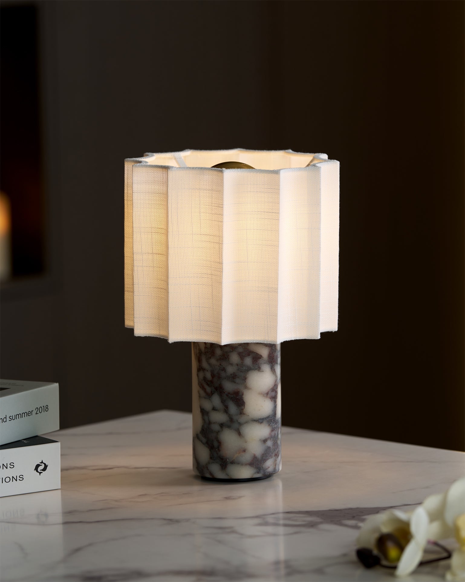 Elegant Battery Operated Table Lamp with Marble Base and Fabric Shade – Cordless Bedside Lamp for Living Room and Bedroom 7