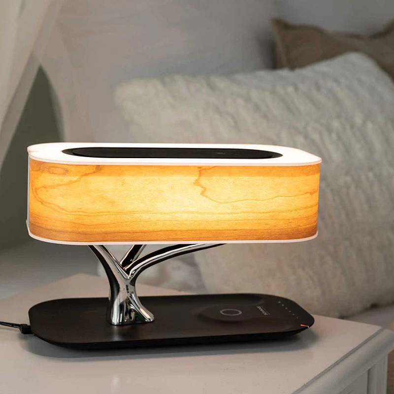 Elegant Cherry Wood Table Lamp – Sophisticated Bedside or Desk Lamp for Living Room Decor, 14 inches Height, Natural Finish 1