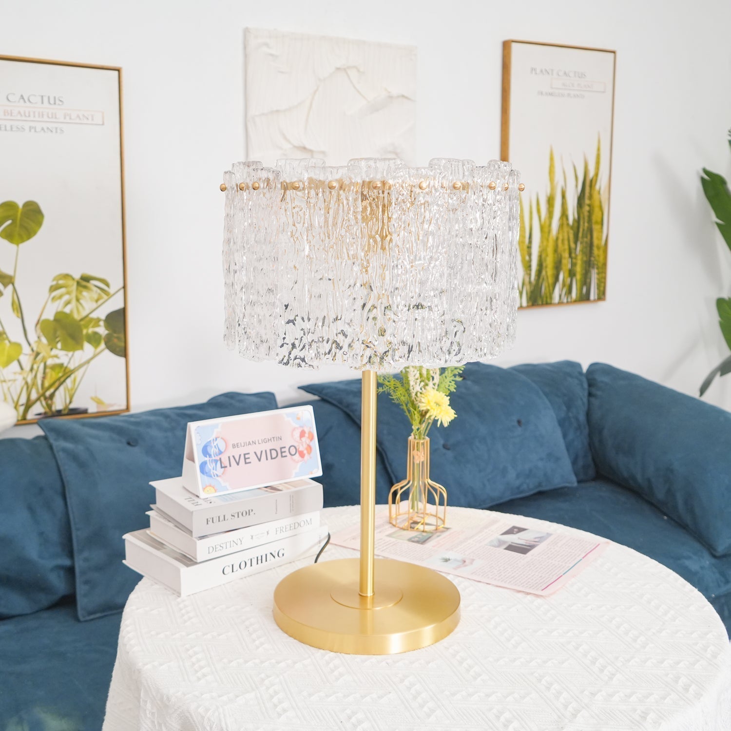 Elegant Crystal Table Lamp with Brass Finish – 60cm Height, E14 Base for Bedroom or Living Room Lighting 8