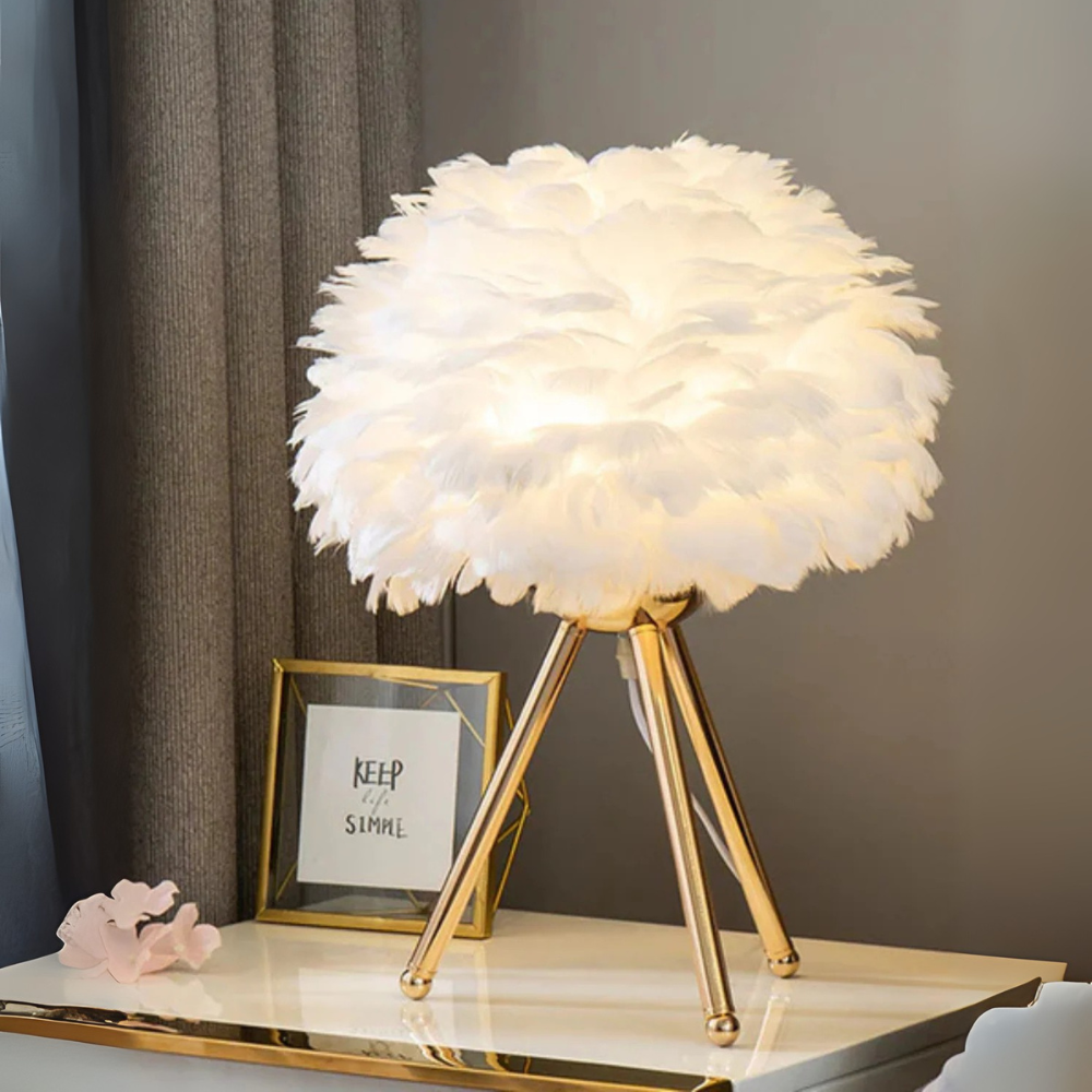 Elegant Feather Table Lamp with Sculpted Metal Legs – Bedside Table Lamp for Bedroom and Living Room Decor 4