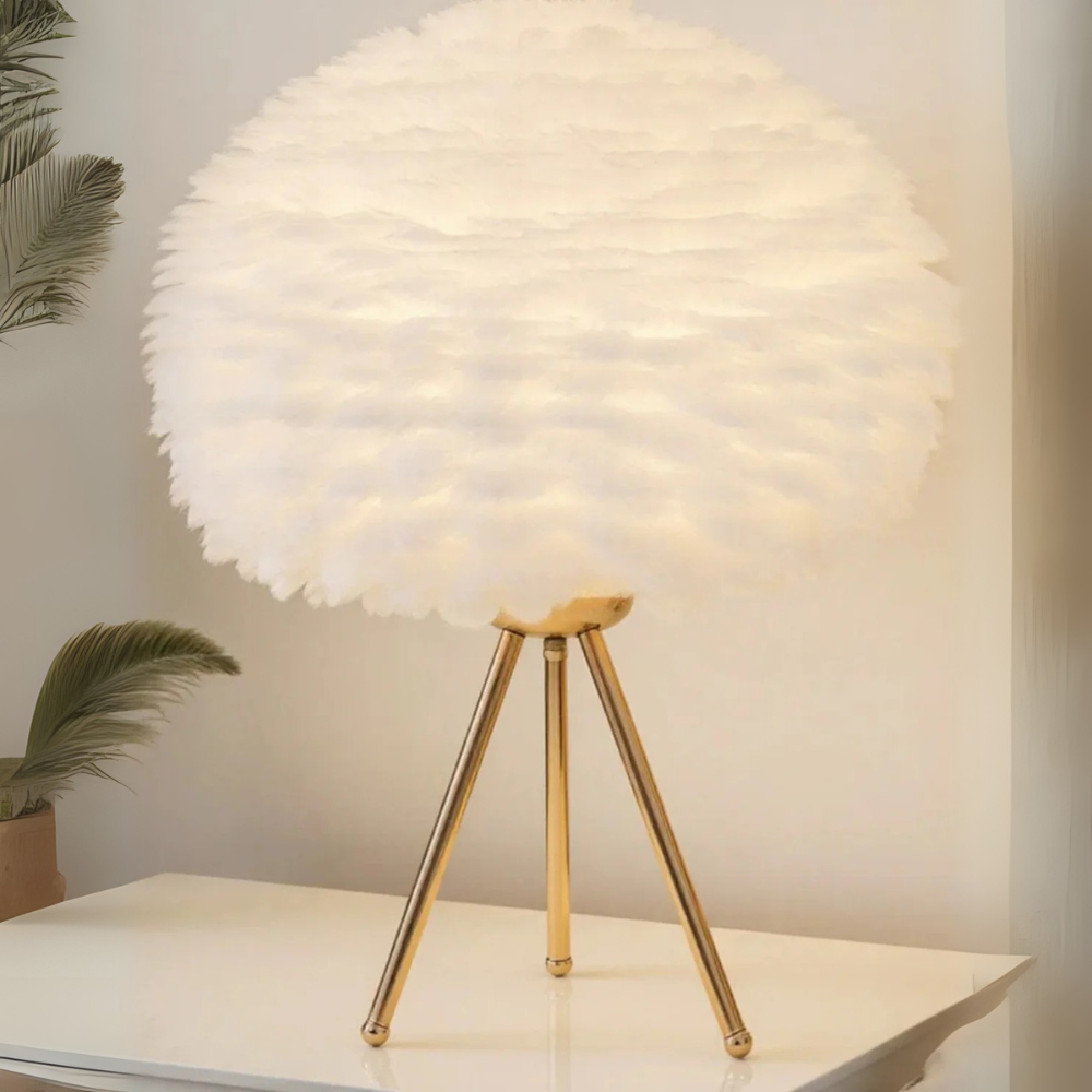 Elegant Feather Table Lamp with Sculpted Metal Legs – Bedside Table Lamp for Bedroom and Living Room Decor 5