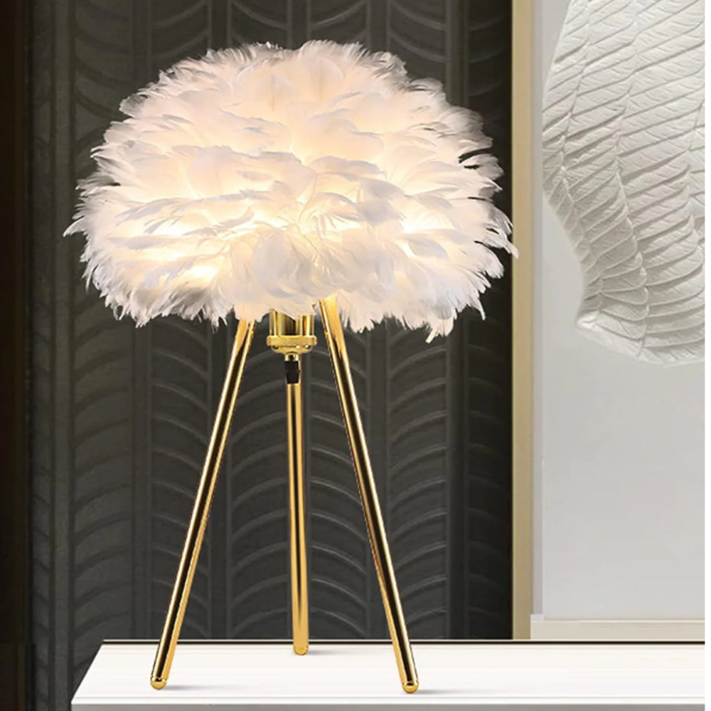 Elegant Feather Table Lamp with Sculpted Metal Legs – Bedside Table Lamp for Bedroom and Living Room Decor 6