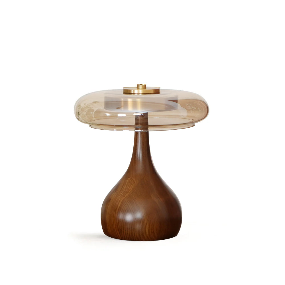 Elegant Glass Table Lamp with Adjustable LED Color Temperatures β Brass and Wood Design for Living Room or Bedroom 1