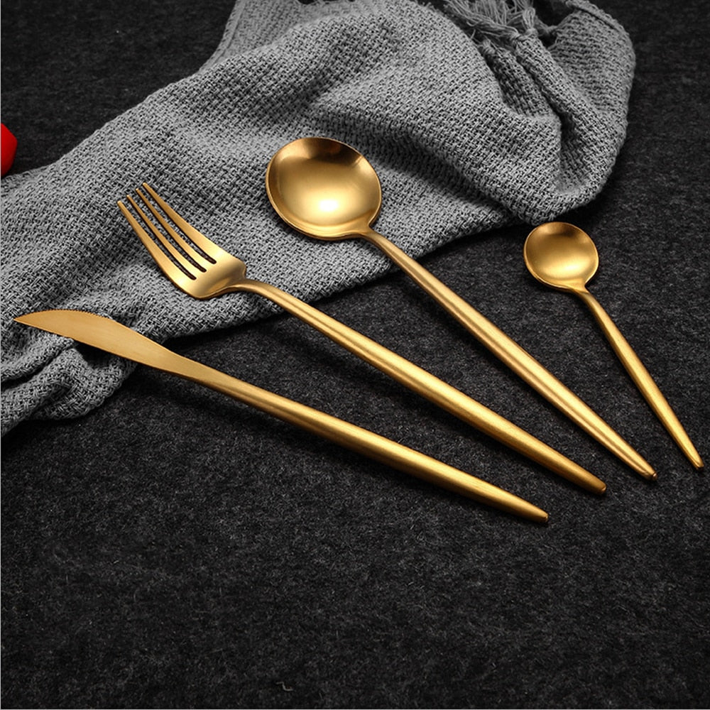 Elegant Gold Cutlery Set – 24 or 48 Pieces, 18/10 Stainless Steel, Durable and Stylish for Formal Dining 0