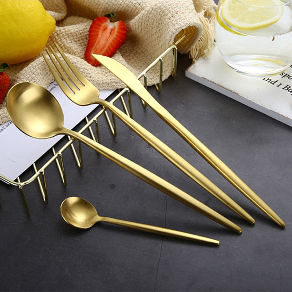 Elegant Gold Cutlery Set – 24 or 48 Pieces, 18/10 Stainless Steel, Durable and Stylish for Formal Dining 1