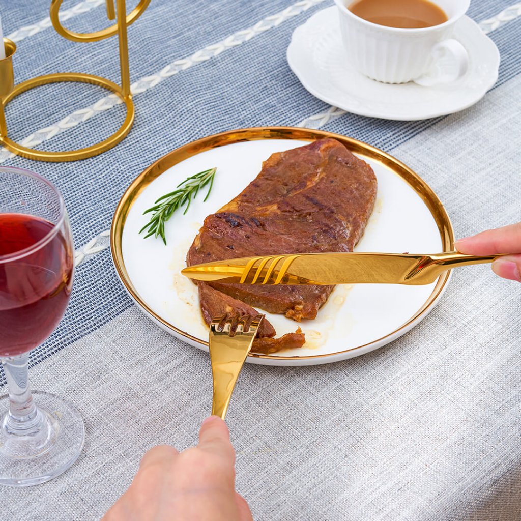 Elegant Jet Gold Stainless Steel Cutlery Set - 24, 42, 48, or 84 Piece Options, Hand-Forged, Dishwasher Safe 4