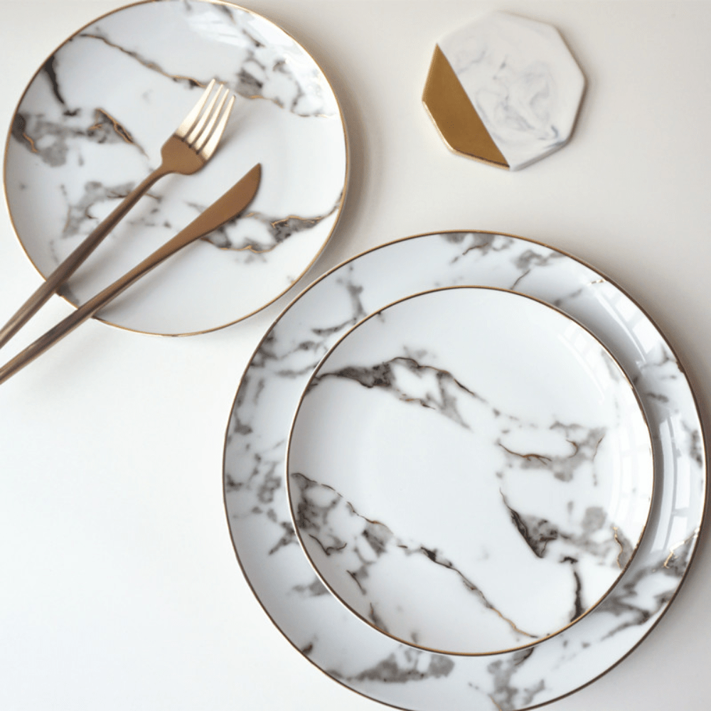 Elegant Marble Dinner Plate – 10-Inch Diameter, Durable, Unique Patterns for Stylish Dining 1