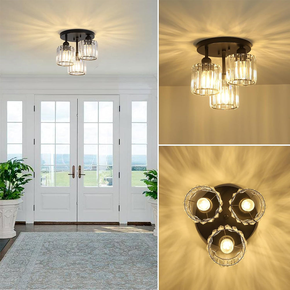 Elegant Modern Crystal Semi-Flush Ceiling Light for Bedroom and Living Spaces – 25cm Diameter, Iron and Glass Design 3
