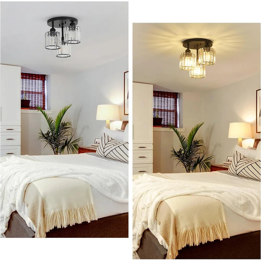 Elegant Modern Crystal Semi-Flush Ceiling Light for Bedroom and Living Spaces – 25cm Diameter, Iron and Glass Design 4