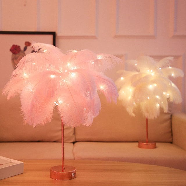 Elegant Ostrich Feather Table Lamp with Adjustable Branches – Battery Operated Cordless Design for Cozy Bedside or Living Room Lighting 2